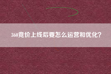 360竞价上线后要怎么运营和优化？
